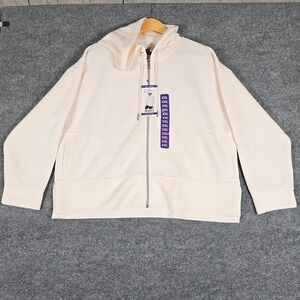 DKNY Ottoman Full‎ Zip Hoodie Sand Color XXL Ribbed Textured Casual Lounge